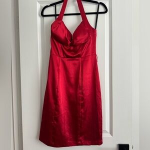 Satin zip up midi dress XOXO